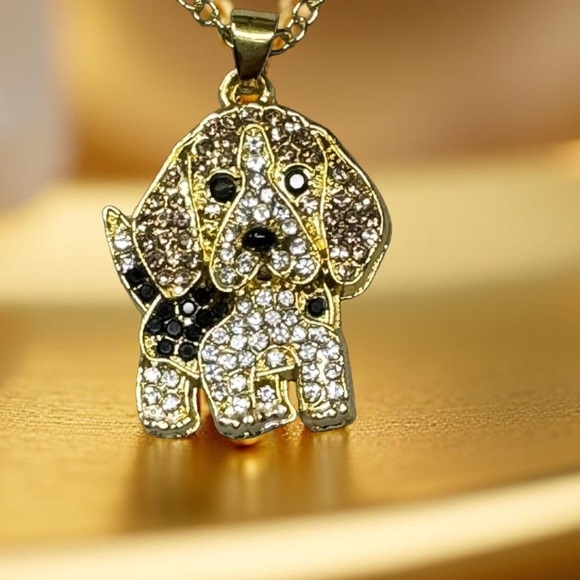 Beagle sparkling pendant gold color finish 19” chain - Picture 3 of 5